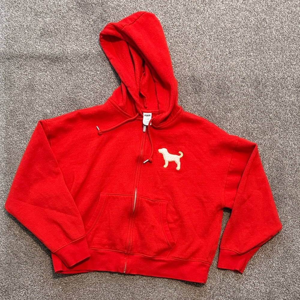 PINK Victoria's Secret Bright Red Hoodie Medium worn once